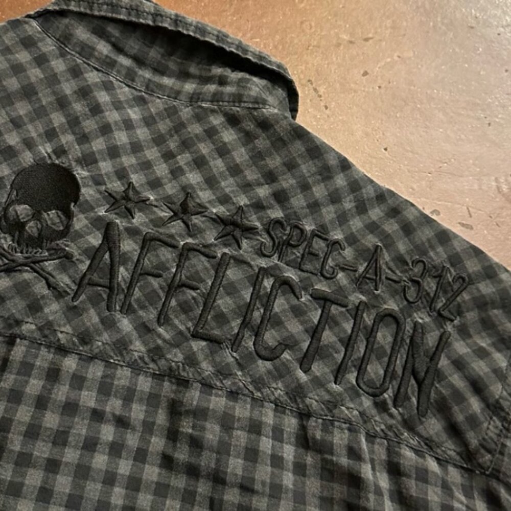 Affliction Black Premium Button Down Skull Y2k Me… - image 2